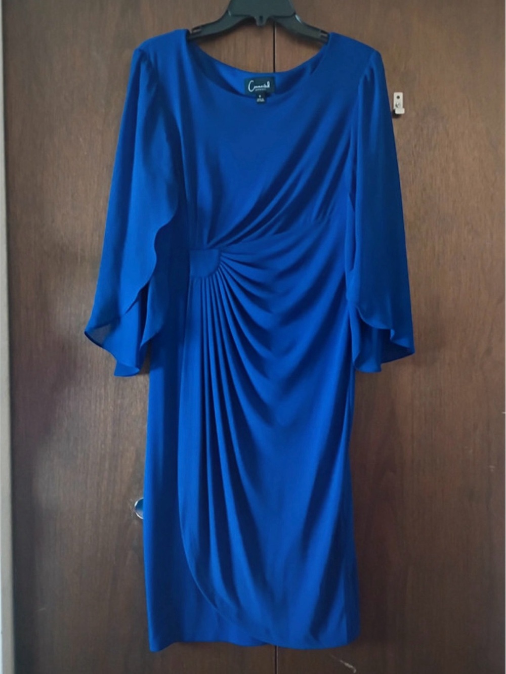 Connected Apparel Royal Blue Long Sleeve Ruched Midi Dress